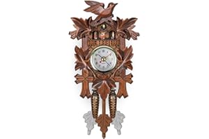 ikasus Quartz Cuckoo Clock Wall Cuckoo Clock Traditional Chalet Clock Antique Wooden Pendulum Time Display Cuckoo Bird Hanging Clock Wall Decoration for Home Bedroom Living Room Office Type 15