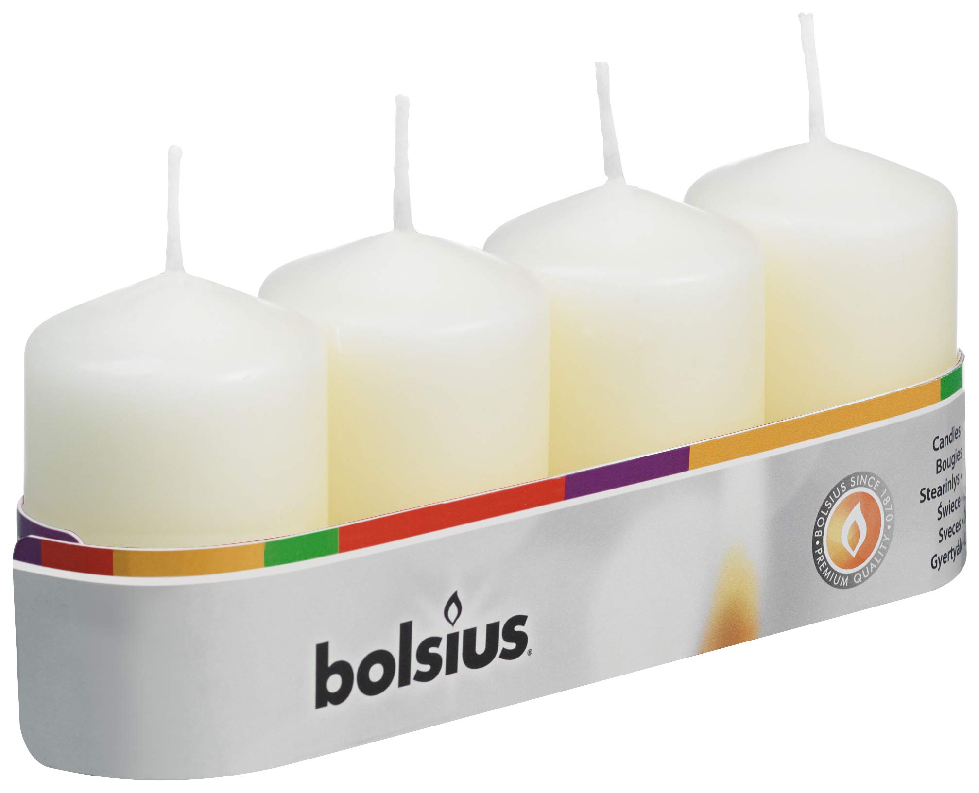 BOLSIUS - Pillar Candles - 2.4 x 1.6 inches - Ivory - Tray of 4, 60/40mm