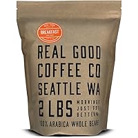 Real Good Coffee Company - Whole Bean Coffee - Breakfast Blend Light Roast Coffee Beans - 2 Pound Bag - 100% Whole…