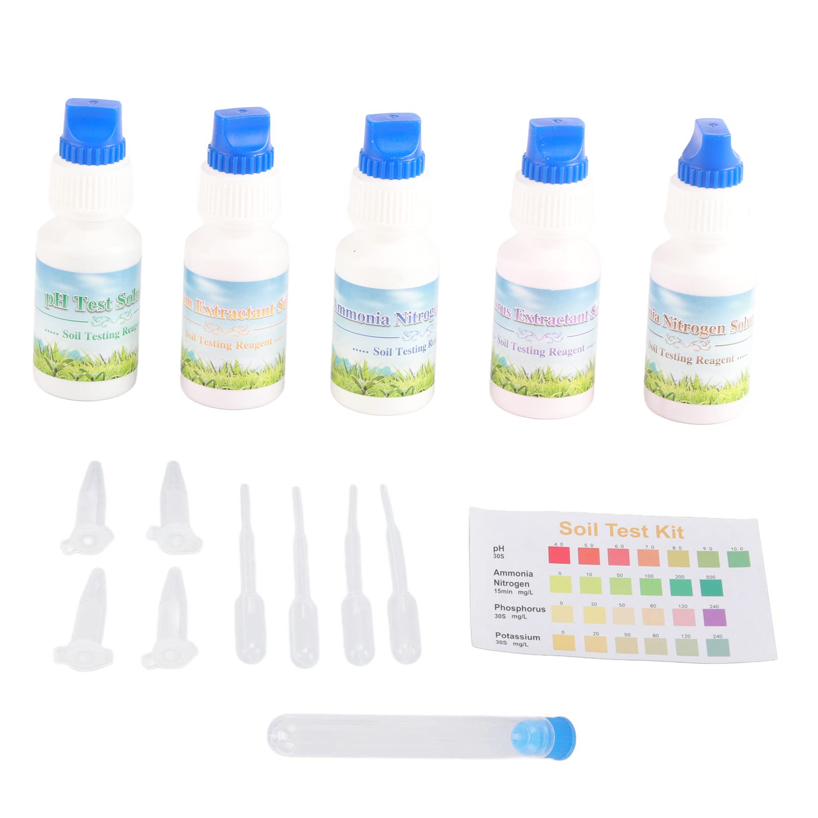 Soil Test Kit, Accurate Portable Universal Soil PH, 5 Bottles Liquid Solution PH Nitrogen, Phosphorous and Potash Tester for Lawns, Garden, Farm, Plant, Agriculture