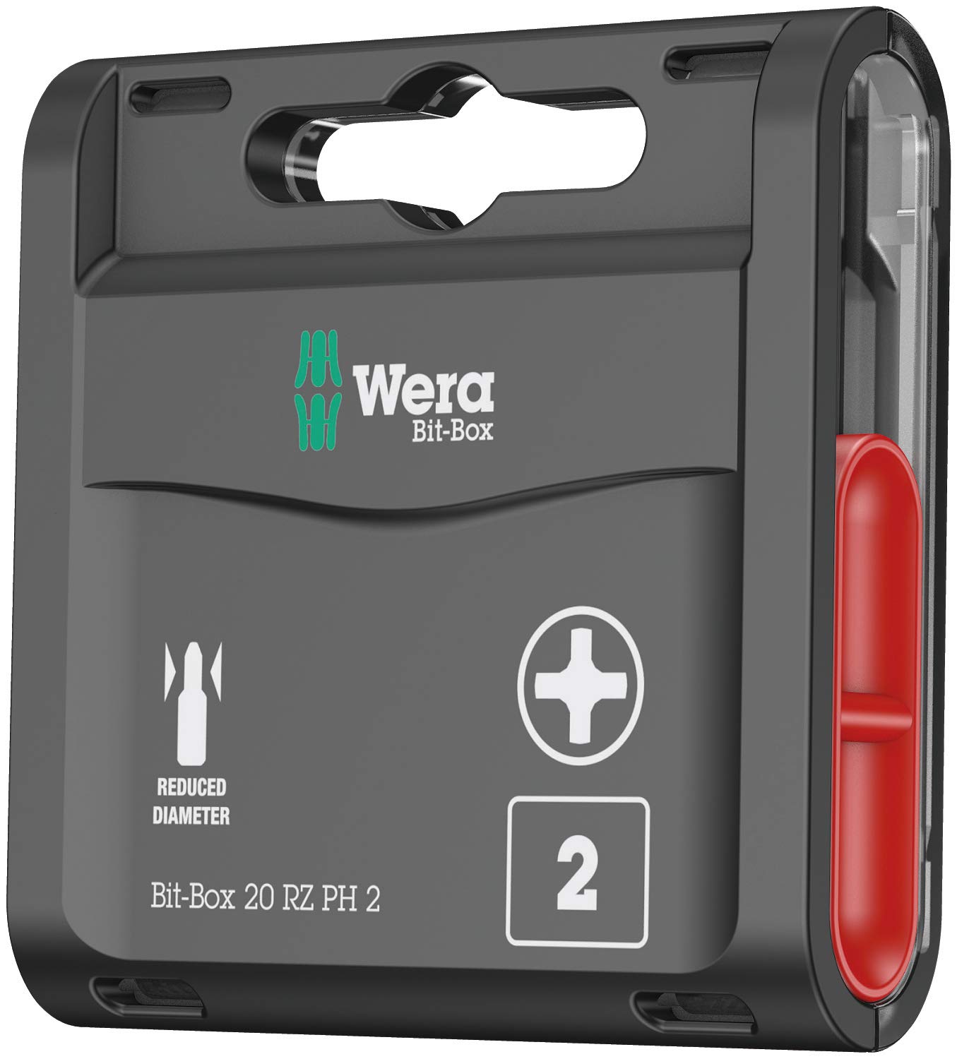 Wera Bit-Box 20 RZ PH2 Reduced shaft drywall bits, Phillips 2x25mm, 20pc pack, 05057753001 , Black