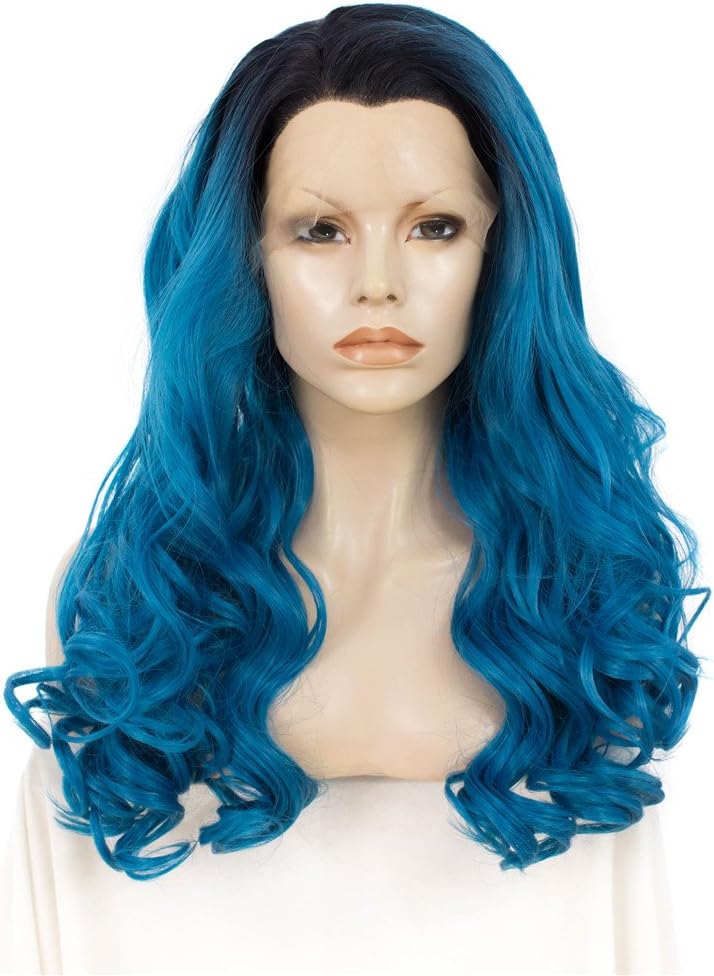 Imstyle Synthetic Lace Front Wigs Long Body Wavy peacock blue color Heat Resistant Lace Wig Cosplay Wigs Drag Queen