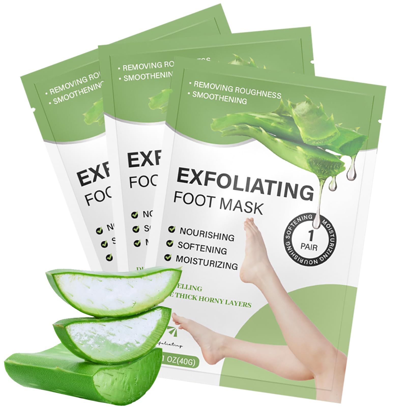 Joyeee 3 Pairs Foot Peel Mask, for Cracked Heels & Dry Dead Skin, Foot Socks for Hard Skin, for Men and Women - Aloe Vera