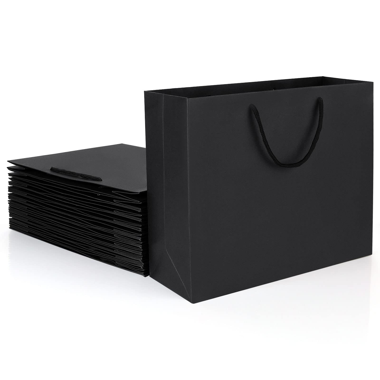 SENENQU 20PCS Paper Gift Bags with Handles, 32 x 11 x 25cm Black Large Paper Party Bags, Reusable Kraft Carrier Bags for Shopping Birthday Party Wedding Present Packaging
