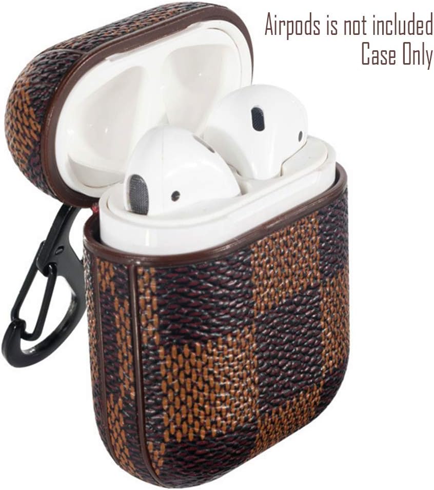 refresh Delhi , Protective Thicken Leather Chargeable Headphone Case with Anti-Lost Carabiner for Apple Airpods (LV Brown)