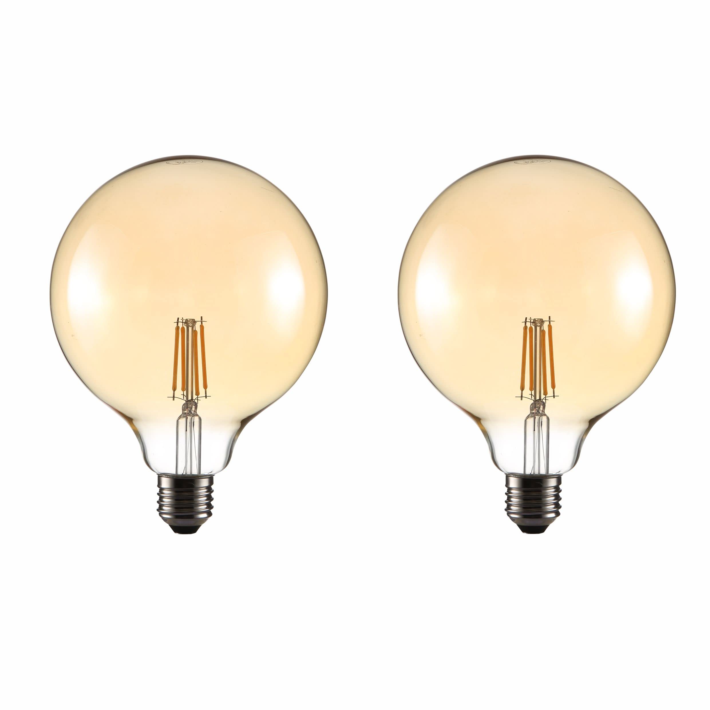 TEKLED G125 E27 Large LED Globe Bulb, 4W, 2400K Warm White Amber Tint, Vintage Edison, Non-Dimmable, Pack of 2
