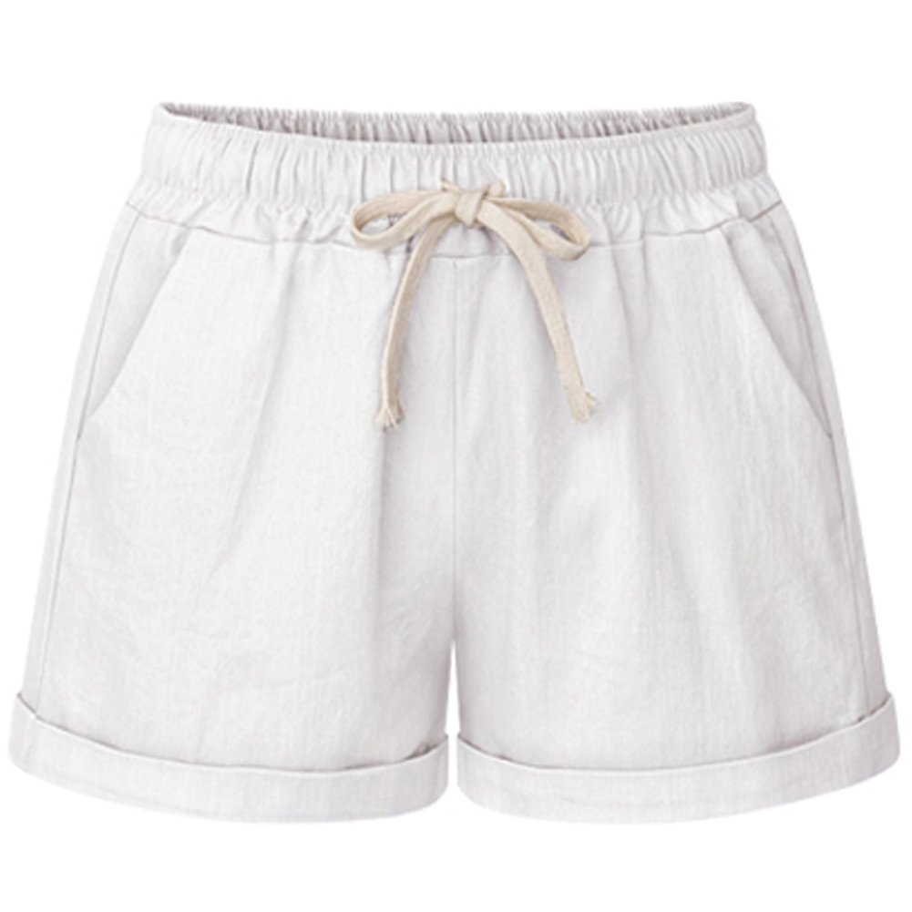 Womens white cotton drawstring shorts Clearance