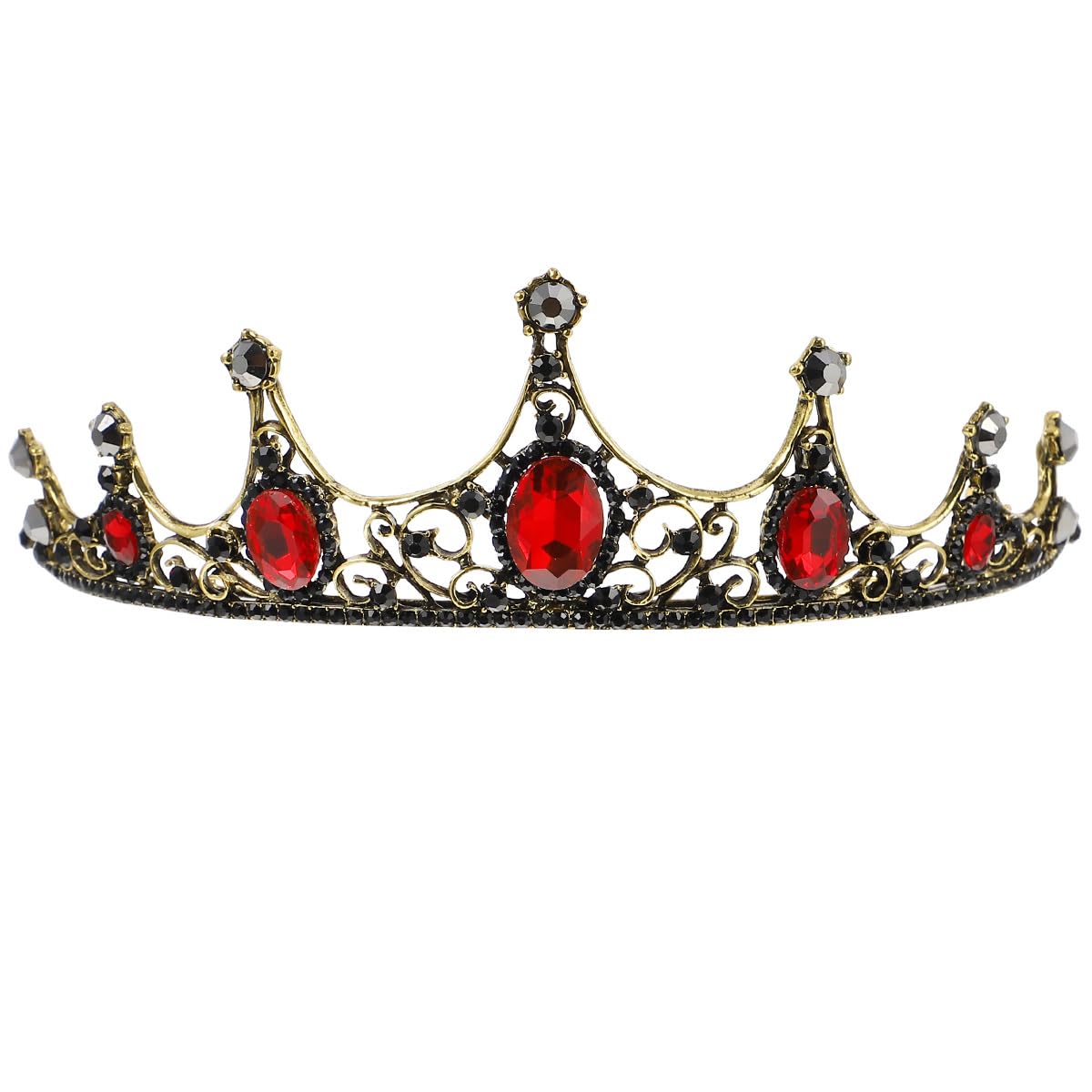 FRCOLOR Baroque Bride Crown Vintage Crystal Wedding Queen Crown Princess Tiaras Hair Accessories for Halloween Costume Prom (Black Red)