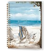 XUNLURY Coastal Beach Notebook, Tropical Beachy Journal, Blue Ocean Aesthetic Journal, Gifts for Beach Lovers, Nautical Ocean Hardcover Spiral Notebooks, 5.5x8.3 Inch