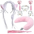 TJCGCKK Animal Cosplay Costume Accessory Set Plush Tail Plug Fox Ears Hair Band Leather Whip Neck Collar Bowtie Handcuff Bracelet 7PC