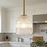 CKENSU Ribbed Glass Pendant Light Fixture 5 Inch- Clear Vintage Industrial Shade, Adjustable Canopy for Sloped Ceilings, Kitc