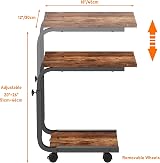 SIMPDIY Adjustable Side Table with Wheels Rustic Brown Heavy Duty Iron view 3