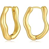 FILMOON Gold Hoop Earrings for Women 18K Gold Plated Twisted Huggie Hoop Earring Thick Open Lightweight Twisted Wave Gold Earrings