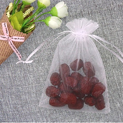 SumDirect White Organza Bags with Drawstring 100Pcs 5x7 inch Jewelry