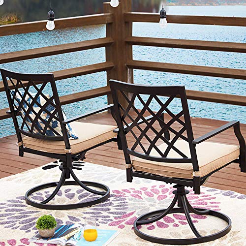 Top Space Outdoor Swivel Chairs Patio Rocker Lounge Chair Metal Bistro Set Club Arm Chair Dining Furniture for Garden Backyard (Set of 2, Beige)