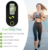 Flintronic Mini 3D Walking Pedometer with Clip Lanyard Black view 5