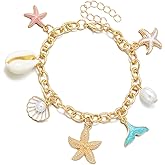 Red Yun En Gold Charm Bracelets for Women Pearl Seashell Starfish Mermaid tail Charm Bracelets Summer Beach Surfer Bracelet Jewelry