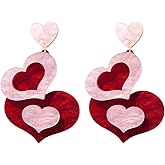 Heart Earrings for Women Cute Cat Love Heart Earrings Sparkling Hot Pink Double Heart Earrings