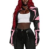 CONCINEROS Women's Faux Leather Jacket Zip Up Cropped Bomber Leather Jacket Women S-XXL