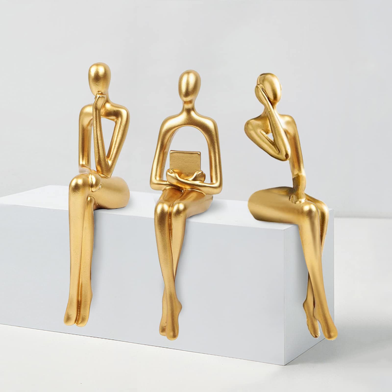 Photo 1 of RIRPUAE 3pcs Gold Decor Thinker Statue, Resin Abstract Man Cutout Art Action Statue Coffee Table Decor for Home Living Room Study Office Bookshelf Ornament