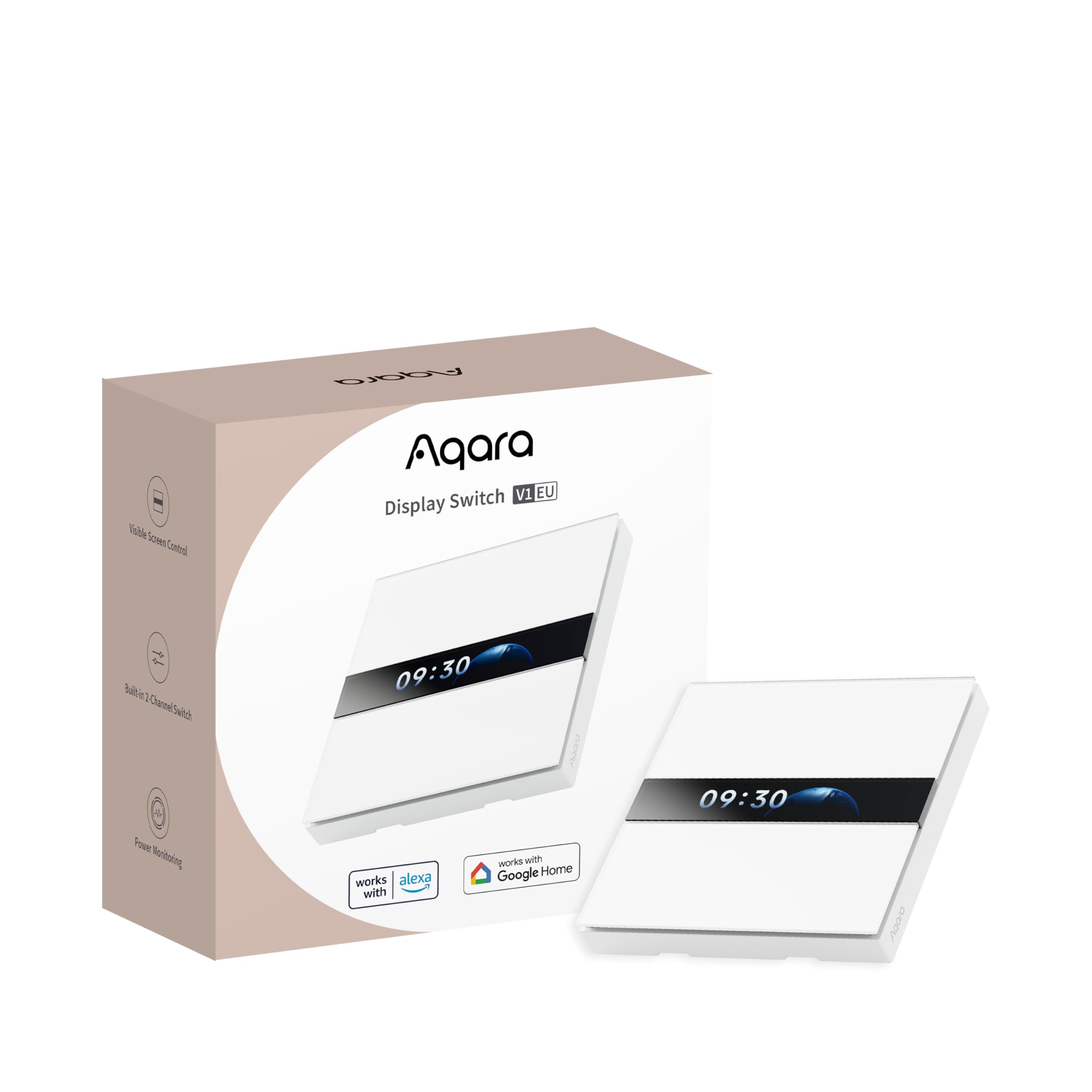 Aqara Display Switch V1 EU (4 Gang 2 Channel with Neutral), Smart Switch with LCD Display Screen, Supports Apple Home, Alexa and Google Home, SmartThings via Matter Bridge, Requires Aqara Zigbee Hub