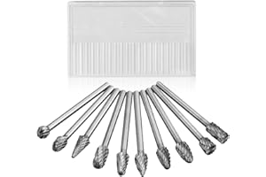 CAMWAY 10pcs Double Carbide Burrs 1/8" Shank - Die Grinder Carbide Bits Set, Rotary Tungsten Cutting Burrs Bits for Polishing