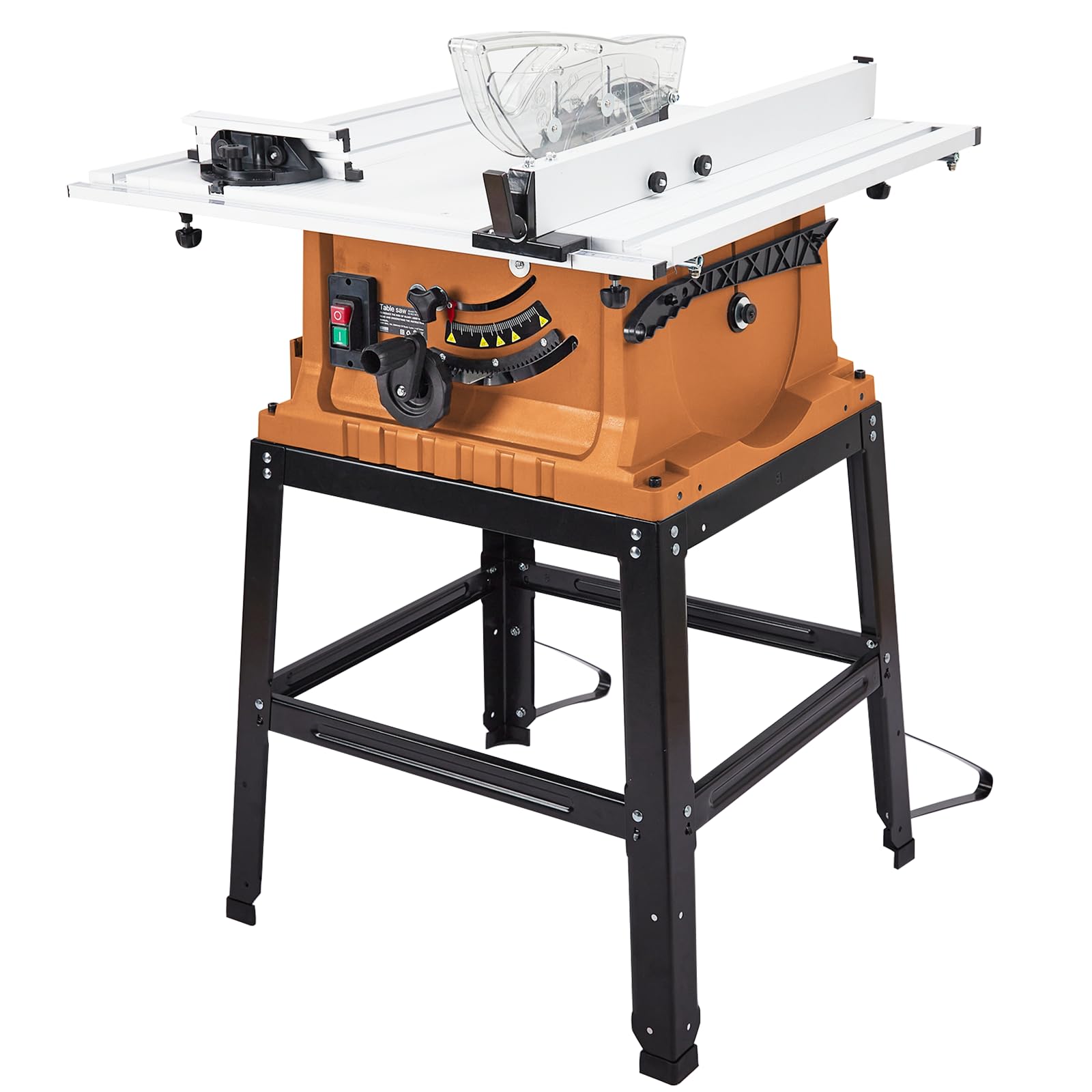 Photo 1 of 10 Inch Table Saw with Stand, 15 Amp 5000RPM Portable Table Saw, 90°Cross Cut & 0-45°Bevel Cut, Adjustable Depth, Multifunctional Saw for Woodworking, Metal, Plastic, Orange