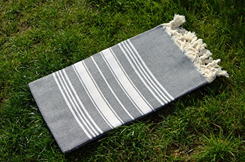 Dandelion - Basic Pattern - Naturally-Dyed Cotton Turkish Towel Peshtemal - 71x39 Inches - Black
