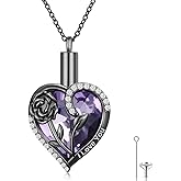 DAOCHONG 925 Sterling Silver Heart Cremation Jewelry Rose Flower Urn Necklaces for Ashes for Women Memorial Human Pet Ashes Pendant Keepsake Necklace for Ashes of Loved Ones