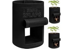 TCBWFY 2 Pack Potato Grow Bags with 2 Flaps 15 Gallon,Heavy Duty 14oz/yd² Planter Pot with Sturdy Handles and 2 Harvest Windows for Potato Tomato and Vegetables