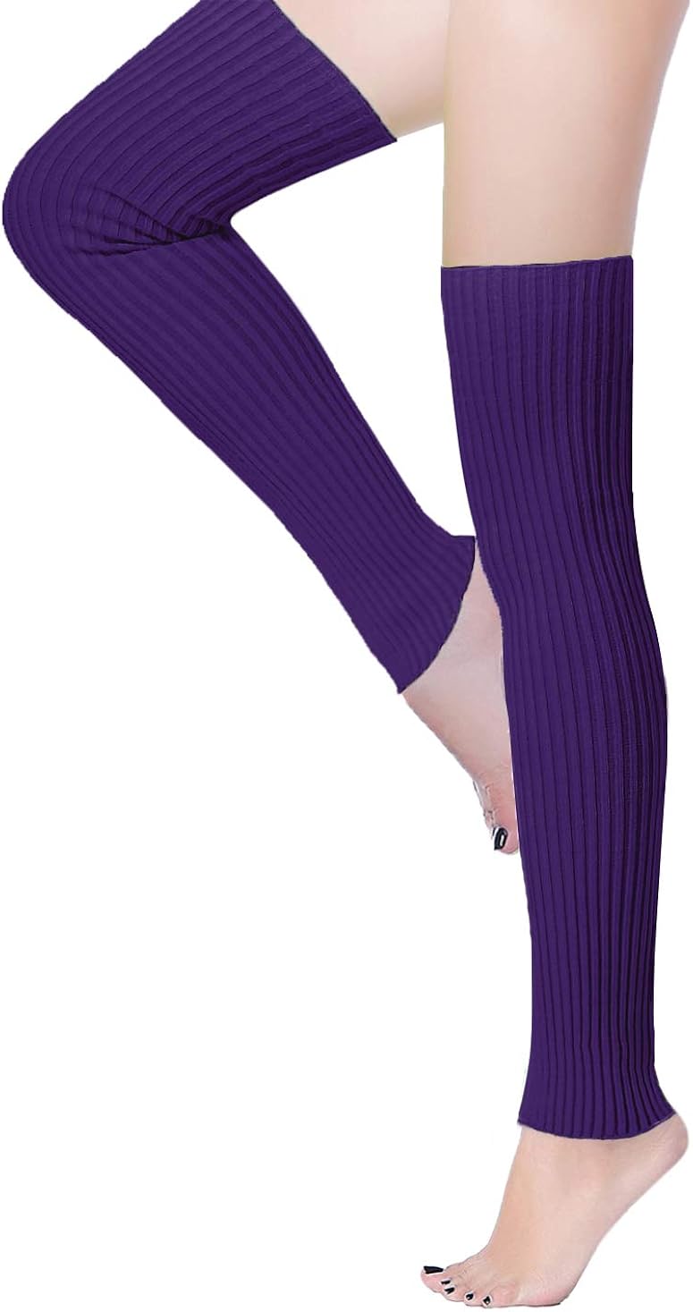 v28 Women 80s Party Warm Costume Marathon Knit Long Socks Leg Warmers（T60-Brightpurple） at  Women’s Clothing store