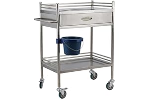 Lab Medical Cart Stainless Steel Rolling Trolley - 2-Tier Drawer Cart for Clinics, Hospitals - Max Load 100kg - Versatile Equ
