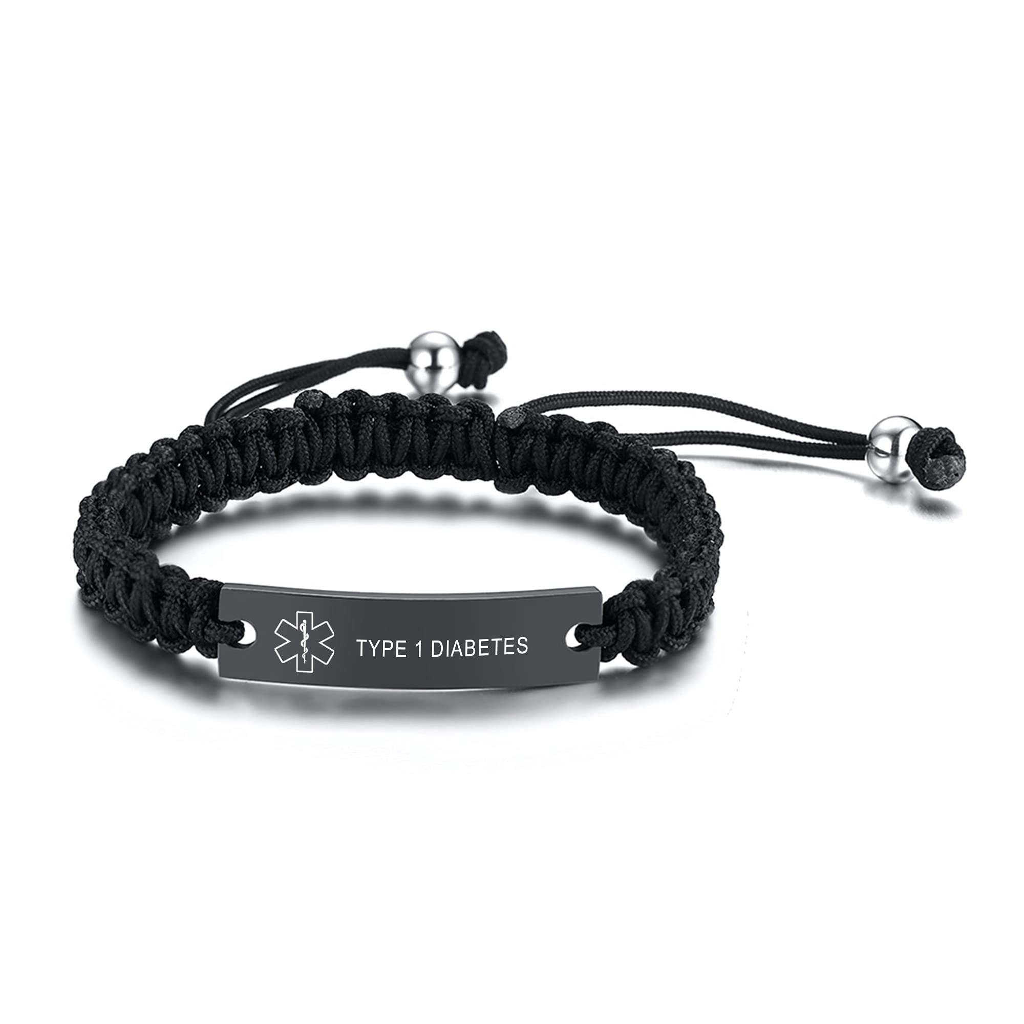 XUANPAI Type 1 Diabetes Handmade Braided Rope Adjustable Medical Alert ID Bracelet Fits Adults & Kids