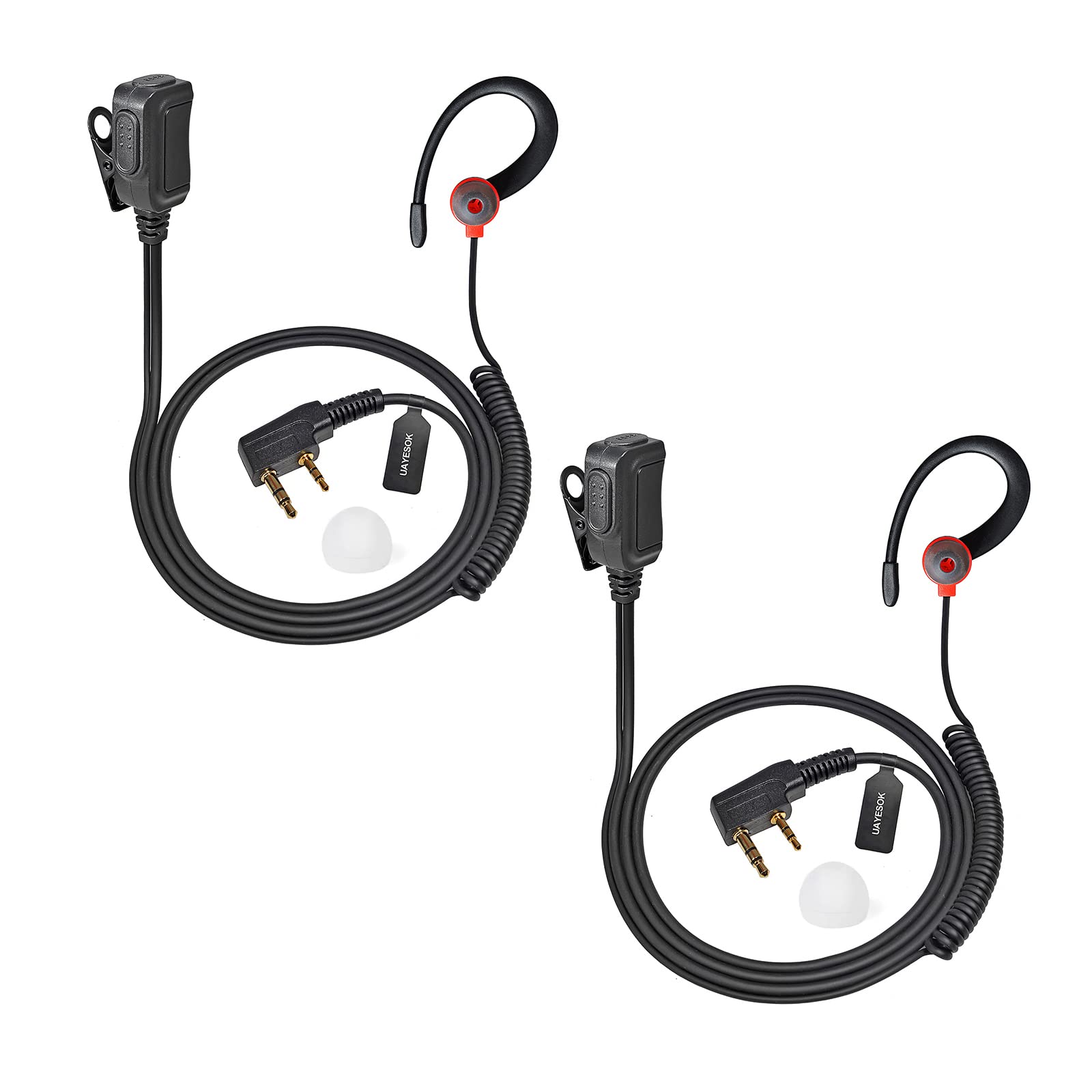 UAYESOK Walkie Talkie Earpiece, G Shape Radio Headset Bodyguard 2 Pin for Security Radio Baofeng UV5R 888s UV-82HP BF-F8HP Kenwood Retevis h777 RT24 RT27 eSynic, with PTT Microphone & Earbuds (2 Pcs)