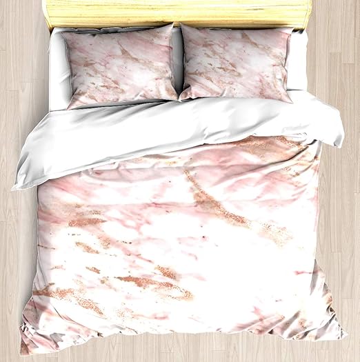 Amazon Com Pink Marble Rose Gold Accents Duvet Cover Set Soft Comforter Cover Pillowcase Bed Set Unique Printed Floral Pattern Design Duvet Covers Blanket Cover Queen Full Size Home Kitchen