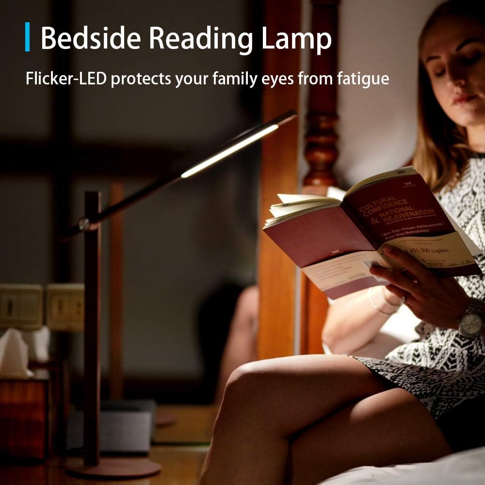 CRIOO LED Bedside Reading Lamp,Eye-Caring Bedroom Desk Lamps,Touch Dimming,Nightlight,Aluminum Alloy Metal,Portable Minimalist Office Table Light for Studying Computer and Hobby (Gold): Home Improvement