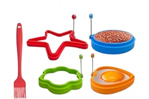 Egg Ring, Yubng Egg Cooking Rings, Round Pancake Mold, Silicone Ring for Eggs, 4 Pack Reusable Fried Egg Mold with an Oil Brush (multi-shapes)