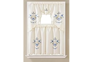 LinenTopia 3 Piece Kitchen Curtain Linen Set - 2 Tiers 30" W (Total Width 60") x 36" L and 1 Swag Valance 60" W x 36" L-Solid Embroidery Kitchen Curtain Décor Linen Short Panels(KC,Rita,Royal Blue)