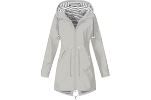 YMADREIG Womens Long Rain Jacket Lightweight Waterproof Windproof Rain Coat Drawstring Zip Up Windbreaker Outdoor Trench Coat