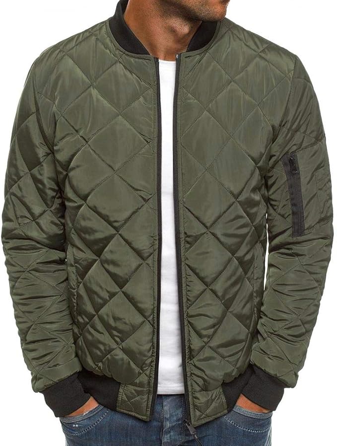 imidol Men's Diamond Quilted Bomber Jacket Classic Basic Zip Up Closure Bomber Jacket Outwear