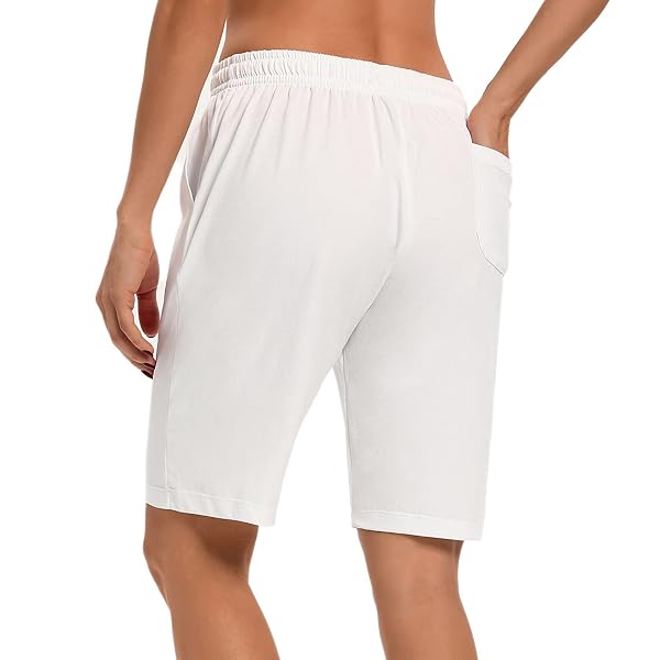 LUCKYCATCUS WOMEN’S BERMUDA SHORTS JERSEY SHORTS WITH POCKETS YOGA WALKING ATHLETIC LONG SHORTS FOR WOMEN KNEE LENGTH (WHITE, XS)