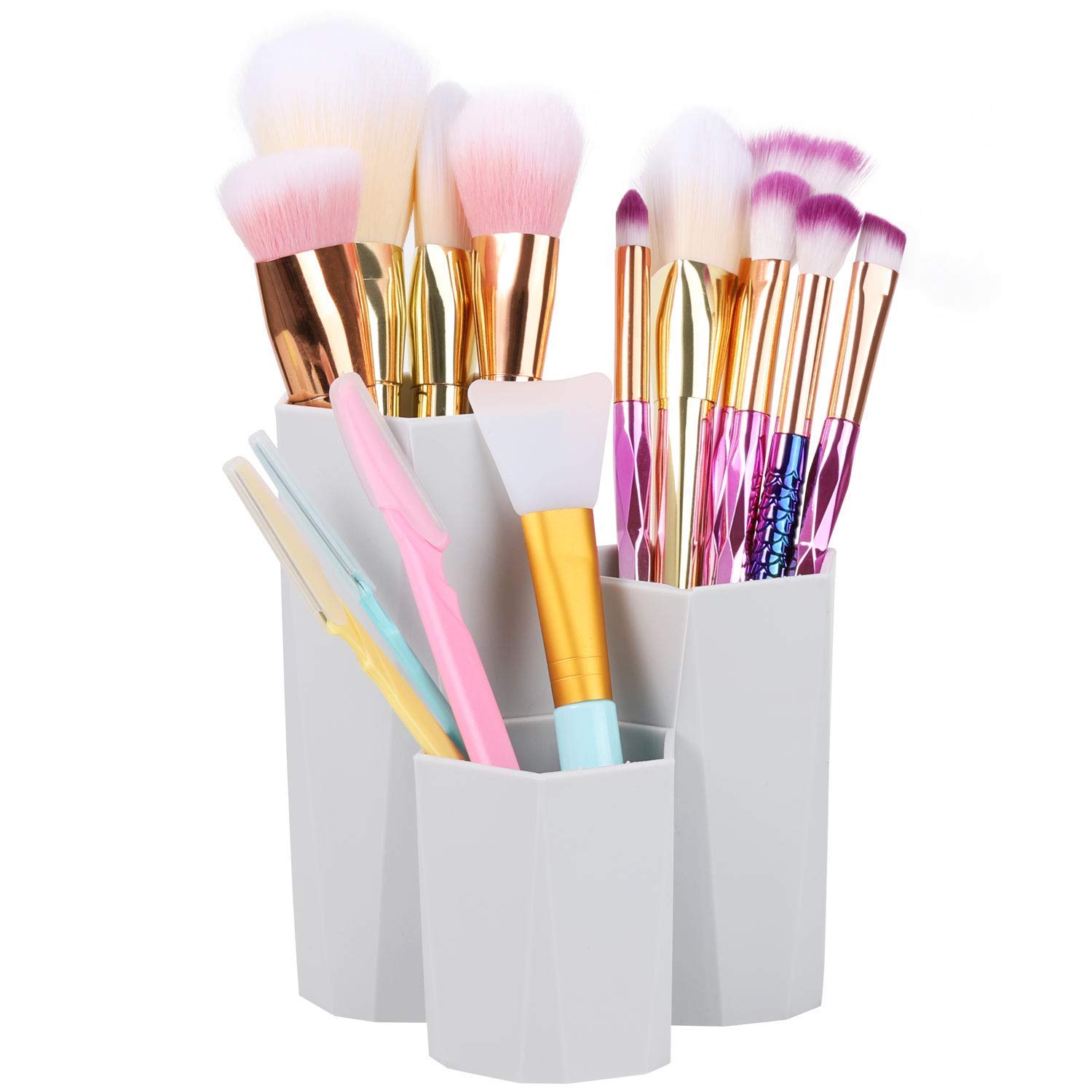 Qolixs Plastic Makeup Brush Holder Organizer,3 Slot Cosmetics Storage