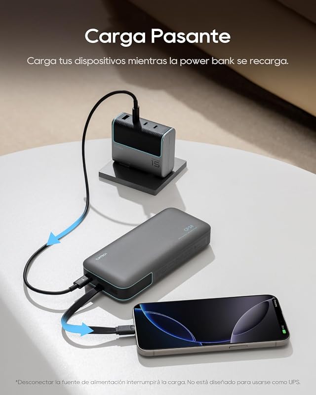 Power Bank 20000mAh Batería Externa Carga Rápida 40W Cable USB C Integrado PD3.0 Cargador Portátil LED Compatible con iPhone 17/16/15, Samsung S24/S25, Xiaomi, iPad