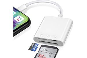 Denlane SD Card Reader for iPhone, SD & Micro SD Dual Slots Memory Card Reader for iPad, Digital Camera Card Adapter Plug and Play, Trail Game Camera SD Card Viewer, Simultaneous Charging and Reading