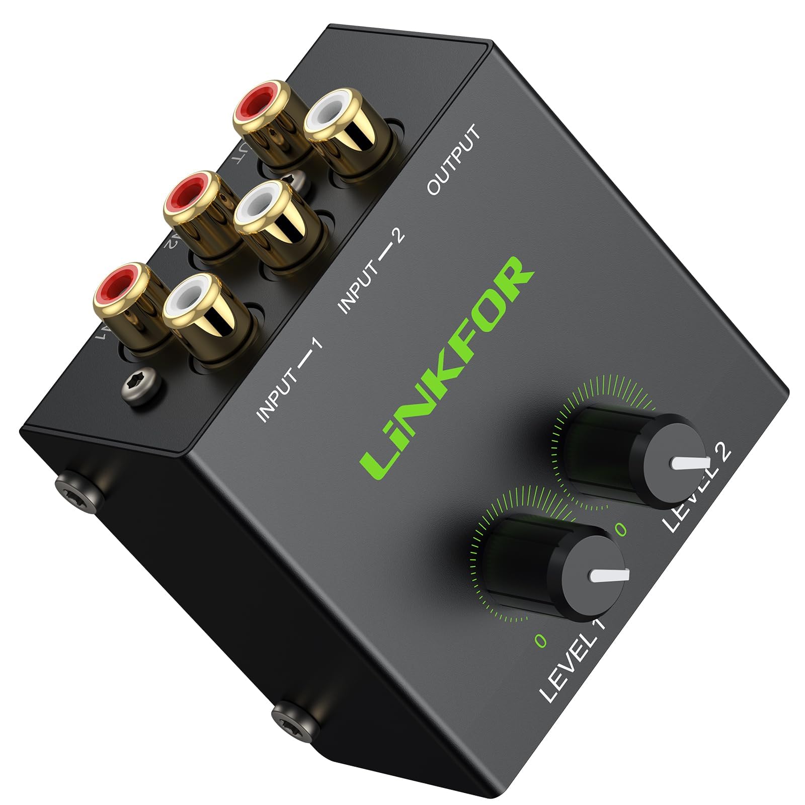 Photo 1 of LiNKFOR Stereo Audio 2 Channel Mixer Mini Stereo Mixer,RCA Stereo Audio Mixer, Dual-Channel Audio Mixing for Computer, Gaming console, TV, CD player and Compatible with all standard RCA-equipped Devic
