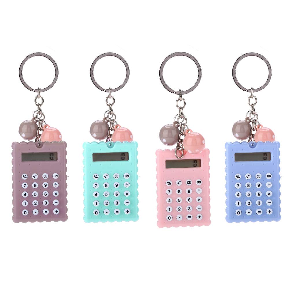 ASHATA Mini Calculator with Key Buckle,Portable Cute Cookies Style Key Chain Calculator,Student Pocket Calculator with Candy Color(Blue)