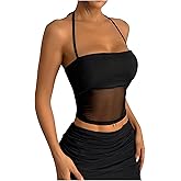 SOLY HUX Women's Mesh Halter Top Sleeveless Tie Backless Sheer Y2k Rave Party Crop Tops
