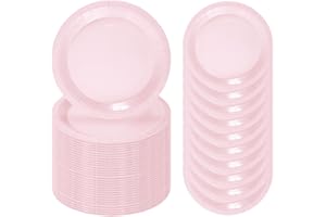 FALIZIFU 50 Pcs Light Pink Paper Plates 7 Inch Pink Dessert Plates Disposable Dinner Plates for Baby Shower Bridal Shower Birthday Party Supplies Disposable Paper Plates