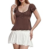 Women Fairy Lace Trim Tops Sexy Low Neck Short Sleeve Pleated T Shirt Summer Slim Fit Going Out Tops Streetwear