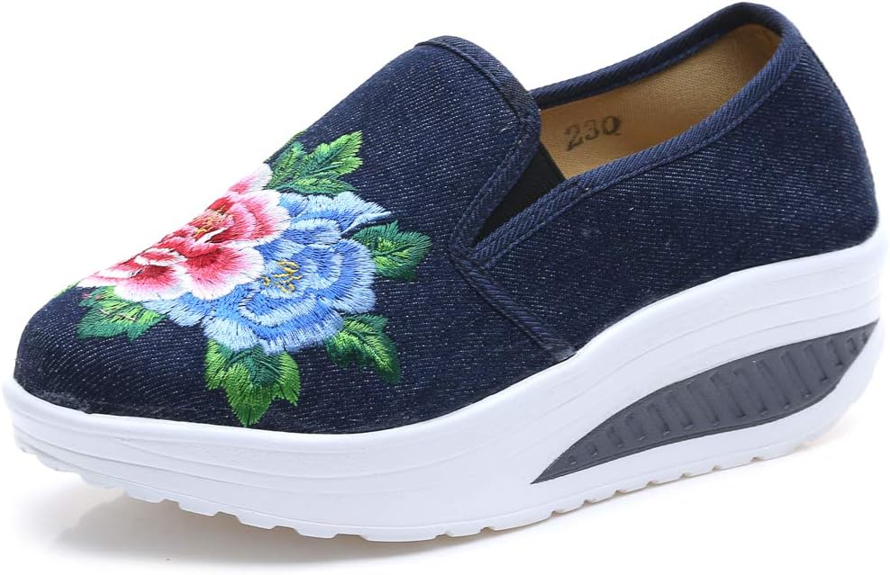 Orlancy Women's Embroidering Slip On Shape Up Wedge Sneakers